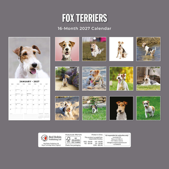 Fox Terriers 2027 square wall calendar - back cover