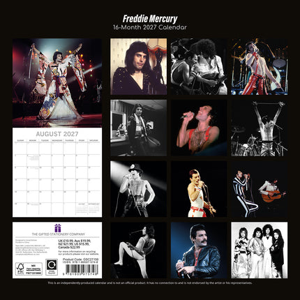 Freddie Mercury 2027 Premium Square Wall Calendar back cover