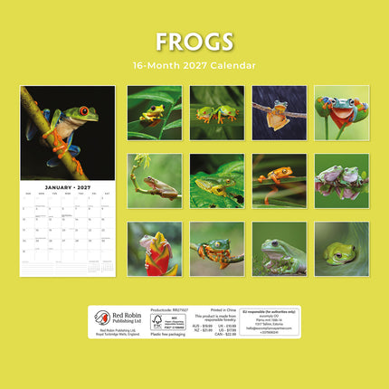 Frogs 2027 square wall calendar - back cover
