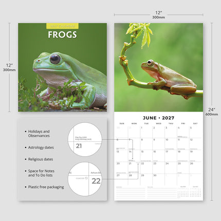 Frogs 2027 square wall calendar - product specifications