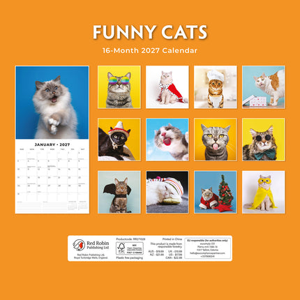 Funny Cats 2027 square wall calendar - back cover