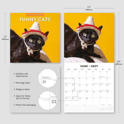 Funny Cats 2027 square wall calendar - product specifications