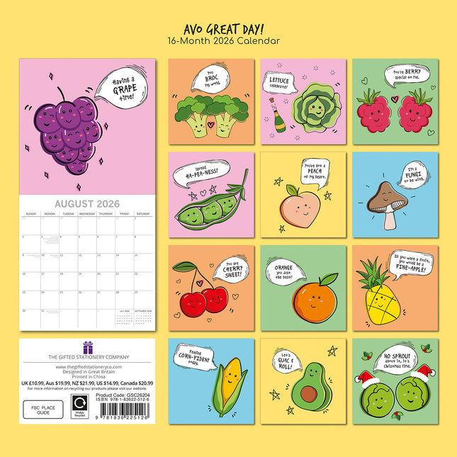 Avo Great Day - 2026 Square Wall Calendar 16 Months Funny Planner New Year Gift