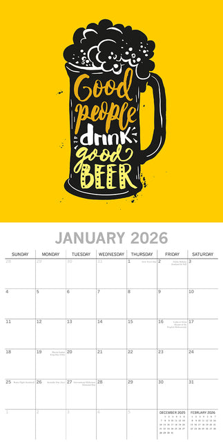 Beer Signs - 2026 Square Wall Calendar 16 Month Funny Planner Xmas New Year Gift