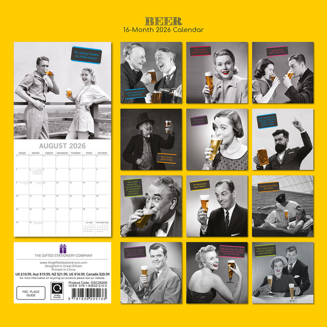 Beer Signs - 2026 Square Wall Calendar 16 Month Funny Planner Xmas New Year Gift