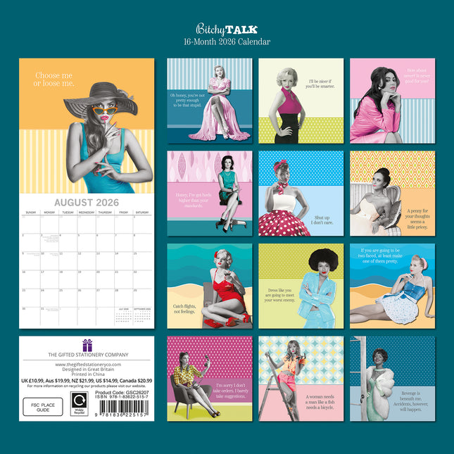 Bitchy Talk - 2026 Square Wall Calendar 16 Months Funny Planner New Year Gift