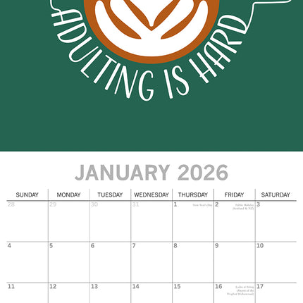 Coffee - 2026 Square Wall Calendar 16 Months Fun Planner Christmas New Year Gift