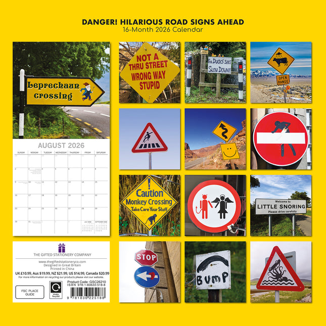Danger! Hilarious Road Signs Ahead - 2026 Square Wall Calendar New Funny Planner