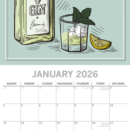 Gin - 2026 Square Wall Calendar 16 Months Funny Planner Christmas New Year Gift