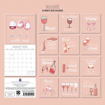 Rosé - 2026 Square Wall Calendar 16 Months Funny Planner Christmas New Year Gift