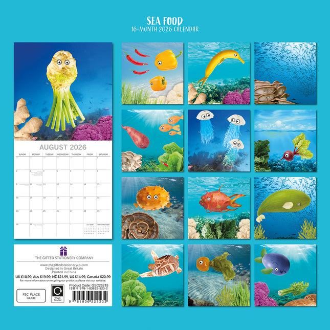 Sea Food - 2026 Square Wall Calendar 16 Months Funny Planner Xmas New Year Gift