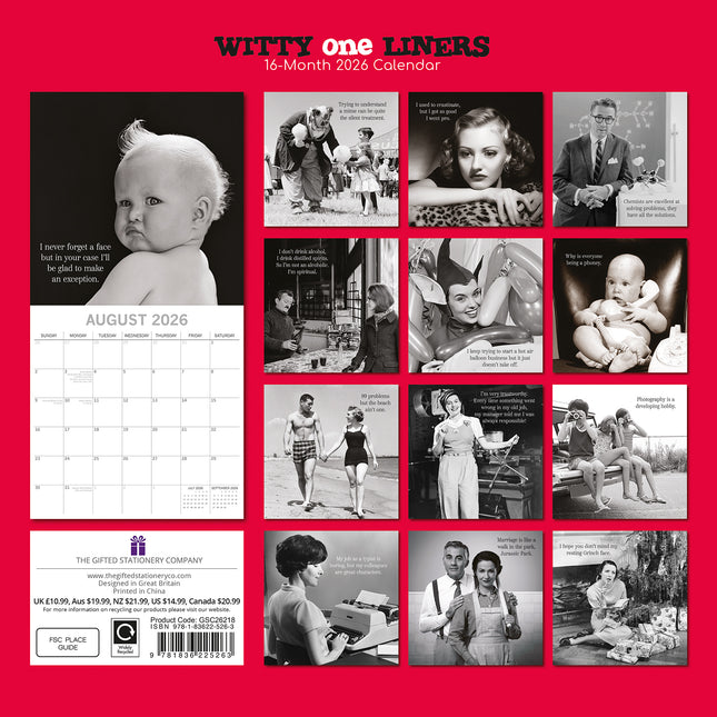 Witty One Liners 2026 Square Wall Calendar 16 Months Funny Planner New Year Gift