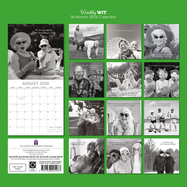 Wrinkly Wit - 2026 Square Wall Calendar 16 Months Funny Planner New Year Gift