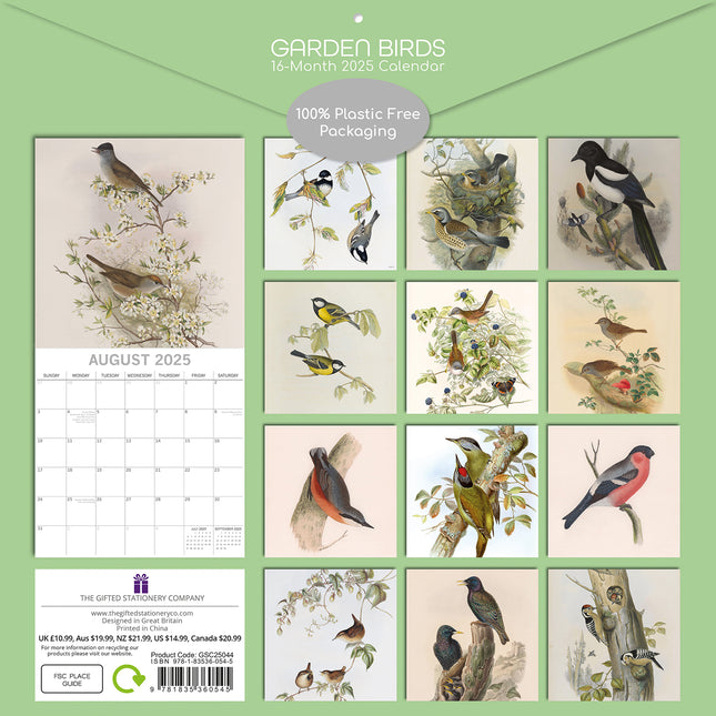 Garden Birds - 2025 Square Wall Calendar Pets Animals 16 Months Premium Planner