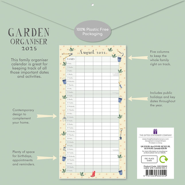 Garden Organiser - 2025 Square Wall Calendar 16 Months Premium New Year Planner