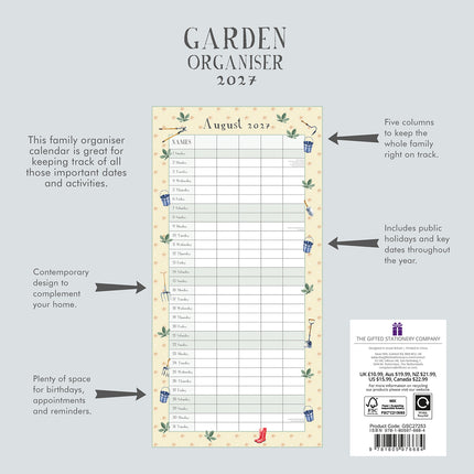 Garden Organiser 2027 Premium Square Wall Calendar back cover