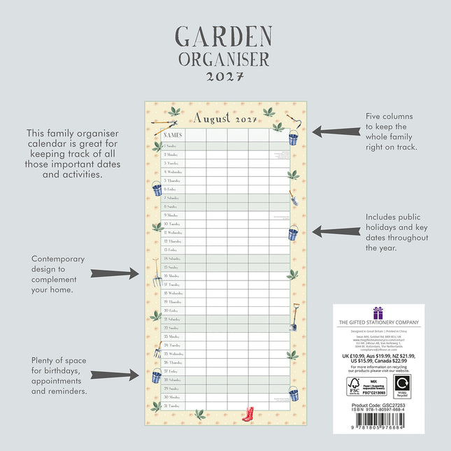 Garden Organiser 2027 Premium Square Wall Calendar back cover