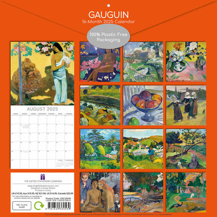 Gauguin - 2025 Square Wall Calendar Arts 16 Months Premium Planner Gift