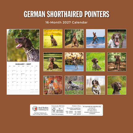German Shorthaired Pointers 2027 square wall calendar - back cover