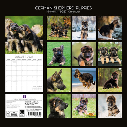 German Shepherd Puppies 2027 Premium Square Wall Calendar back cover