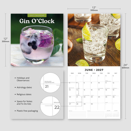 Gin O'clock 2027 square wall calendar - product specifications