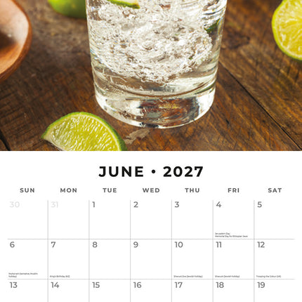 Gin O'clock 2027 square wall calendar - monthly calendar spread