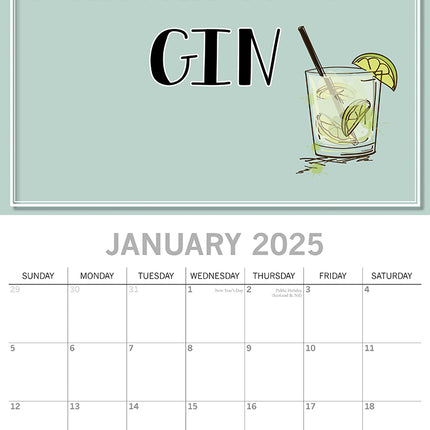 Gin - 2025 Square Wall Calendar 16-Month Premium Planner Christmas New Year Gift