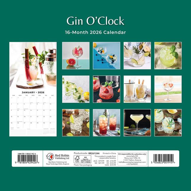 Gin Oclock 2026 Premium Square Wall Calendar