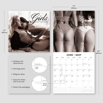 Girls 2027 square wall calendar - product specifications