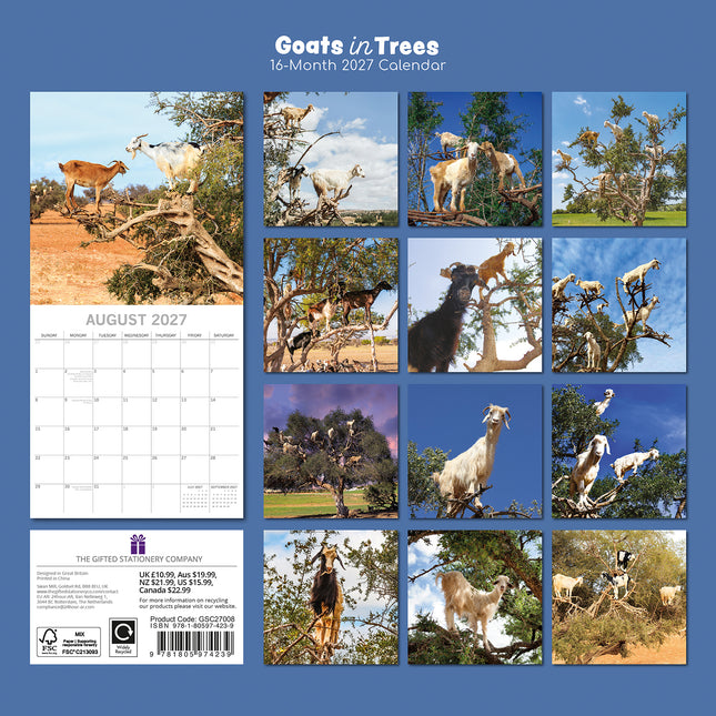 Goats in Trees 2027 Square Wall Calendar back cover