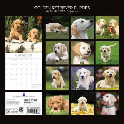 Golden Retriever Puppies 2027 Premium Square Wall Calendar back cover