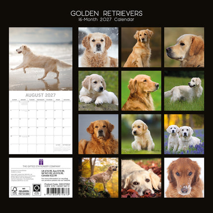 Golden Retrievers 2027 Premium Square Wall Calendar back cover