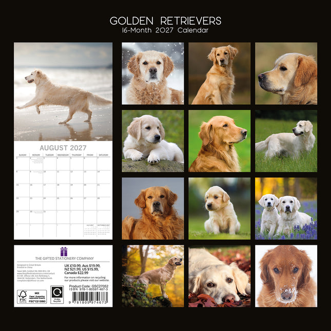 Golden Retrievers 2027 Premium Square Wall Calendar back cover