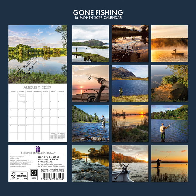 Gone Fishing 2027 Premium Square Wall Calendar back cover