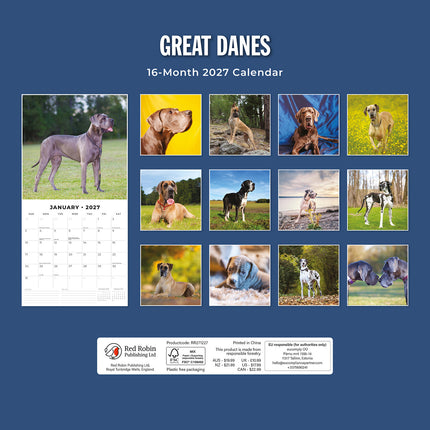 Great Danes 2027 square wall calendar - back cover