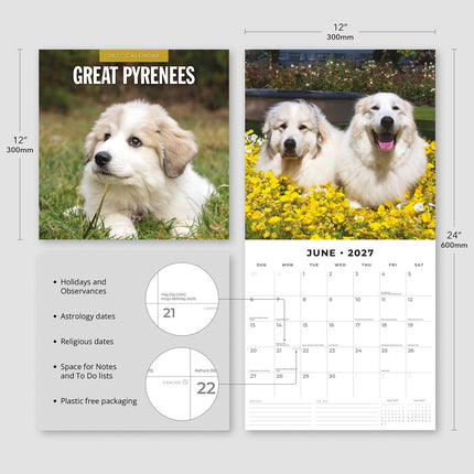 Great Pyrenees 2027 square wall calendar - product specifications