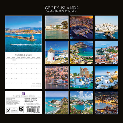 Greek Islands 2027 Premium Square Wall Calendar back cover