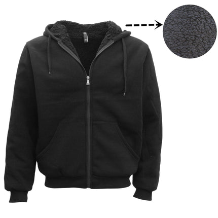 Mens Women's Thick Zip-Up Hoodie w Sherpa Fur Winter Unisex Hooded Jacket Jumper - Black