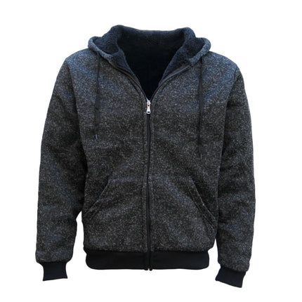 Men's Thick Zip Up Hooded Hoodie w Winter Sherpa Fur Jumper Coat Jacket Sweater - Black