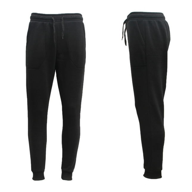 Mens Unisex Fleece Lined Sweat Track Pants Suit Casual Trackies Slim Cuff XS-4XL - Black