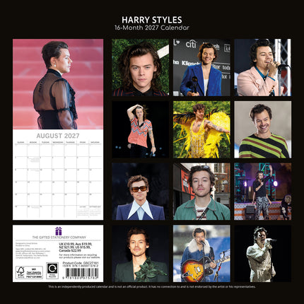 Harry Styles 2027 Premium Square Wall Calendar back cover