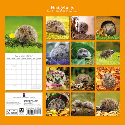Hedgehogs 2027 Premium Square Wall Calendar back cover