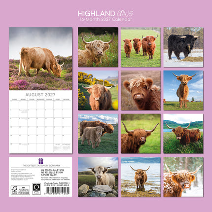 Highland Cows 2027 Premium Square Wall Calendar back cover