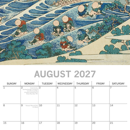 Hokusai 2027 Premium Square Wall Calendar August sample page