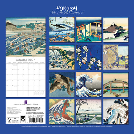 Hokusai 2027 Premium Square Wall Calendar back cover