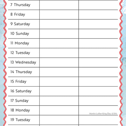 Home Organiser - Country Life 2027 Premium Slim Wall Calendar January sample page