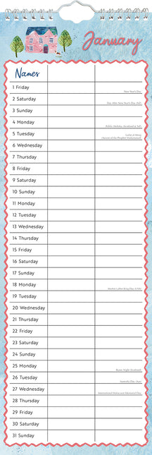 Home Organiser - Country Life 2027 Premium Slim Wall Calendar January sample page