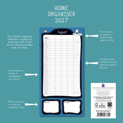 Home Organiser 2027 Premium Square Wall Calendar back cover