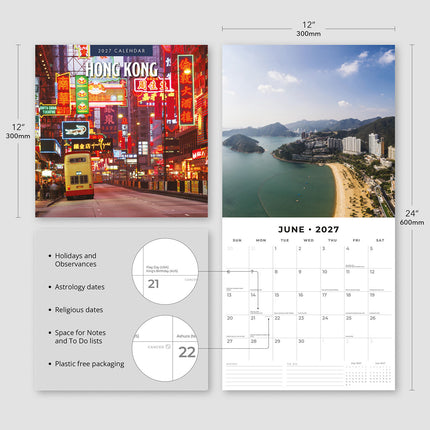Hong Kong 2027 square wall calendar - product specifications