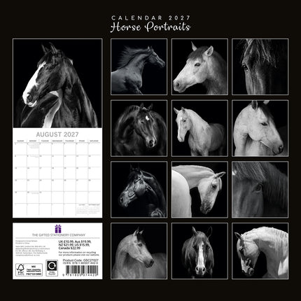 Horse Portraits 2027 Premium Square Wall Calendar back cover